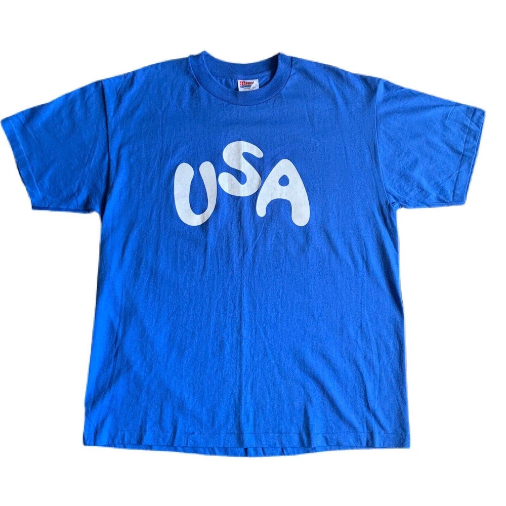 Vtg Hanes Heavyweight T-shirt 50/50 Single Stitch Made in USA Sz L 4th of July